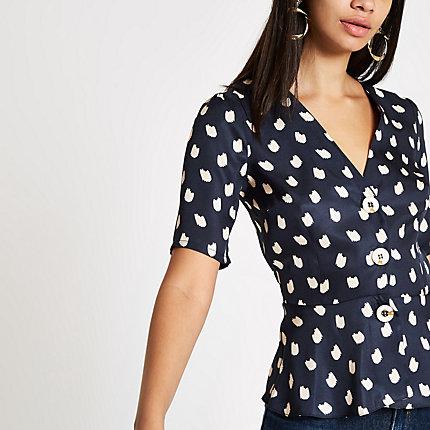 River Island Womens Spot Button Front Tea Top