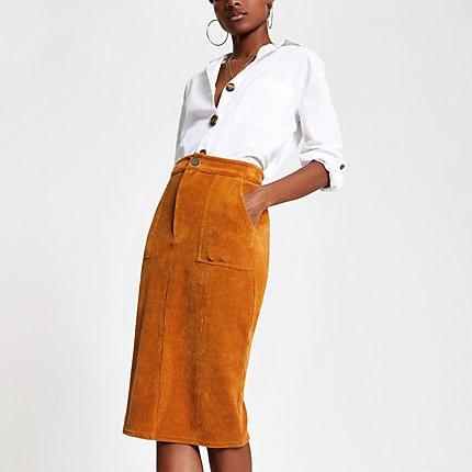 River Island Womens Cord Utility Pencil Skirt