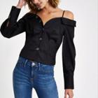 River Island Womens Button Front Bardot Fitted Shirt