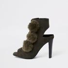 River Island Womens Faux Fur Pom Pom Open Toe Shoe Boot