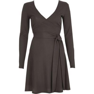 River Island Womens Rib Ballet Wrap Long Sleeve Dress