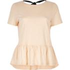 River Island Womens Nude Tie Back Soft Peplum T-shirt