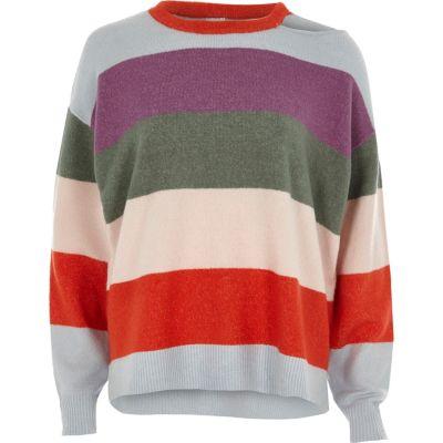 River Island Womens Multi Colored Stripe Cut Out Sweater