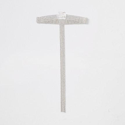 River Island Womens Silver Color Drop Rhinestone Choker