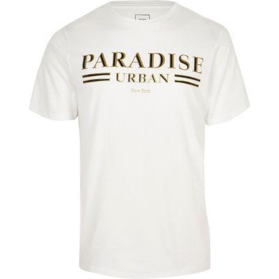 River Island Mens Big And Tall White Print Slim Fit T-shirt