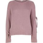 River Island Womens Ribbed Knit Eyelet Tie Sleeve Jumper