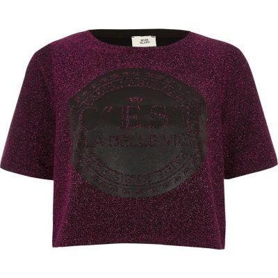River Island Womens Glitter 'c'est La Belle' Cropped T-shirt