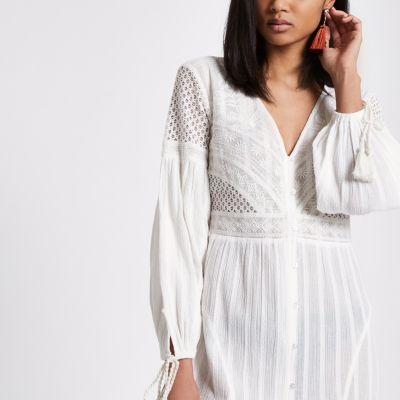 River Island Womens White Button Up Embroidered Maxi Dress