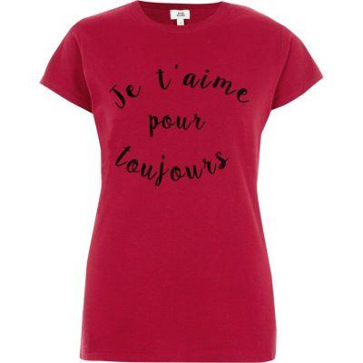 River Island Womens Marl 'je T'aime' Print Fitted T-shirt