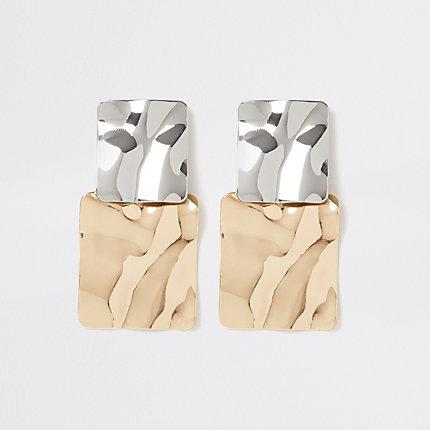 River Island Womens Silver And Gold Colour Square Earrings