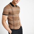 River Island Mens Check Muscle Fit Zip Neck Polo Shirt