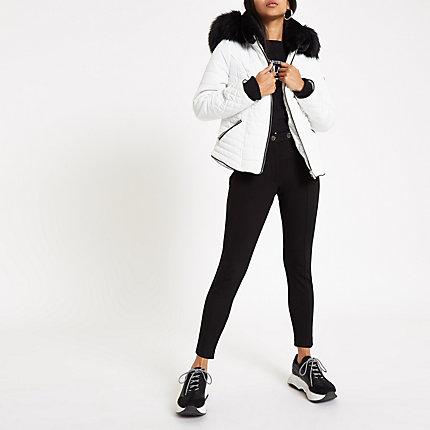 River Island Womens Petite White Faux Fur Hood Padded Jacket