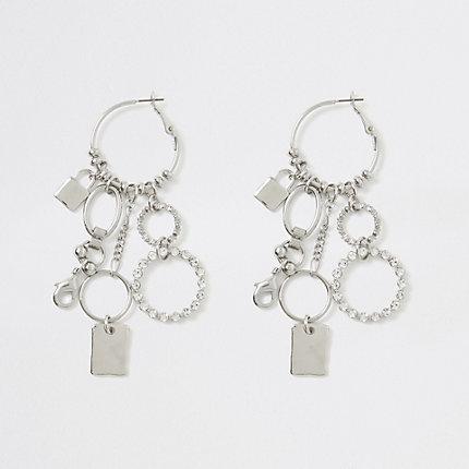 River Island Womens Silver Colour Chain Cluster Hoop Earrings