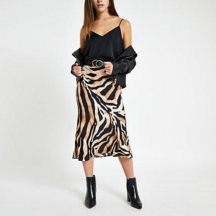 River Island Womens Petite Zebra Print Midi Skirt