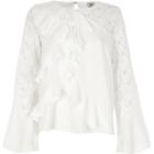 River Island Womens White Frill Front Lace Insert Top