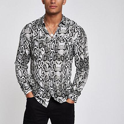 River Island Mens Snake Print Long Sleeve Shirt