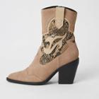 River Island Womens Suede Snake Print Cut Out Cowboy Boot