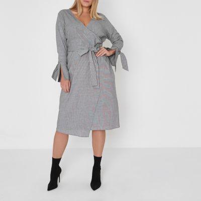 River Island Womens Plus Houndstooth Check Wrap Midi Dress