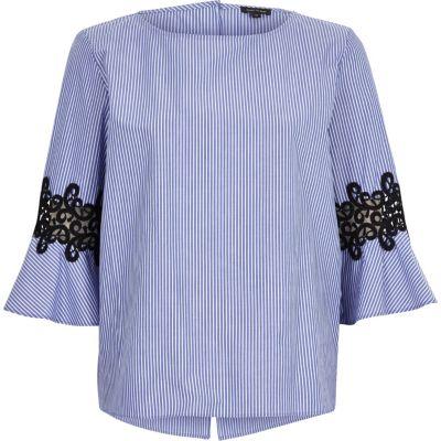 River Island Womens Stripe Crochet Trumpet Sleeve Top