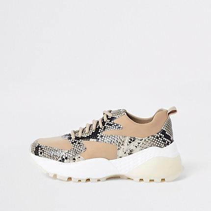 River Island Womens Snake Print Lace-up Runner Trainers