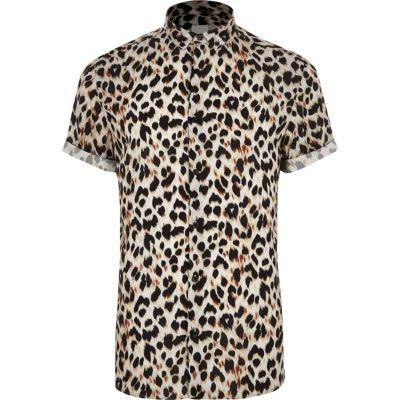 River Island Mens Leopard Print Revere Shirt