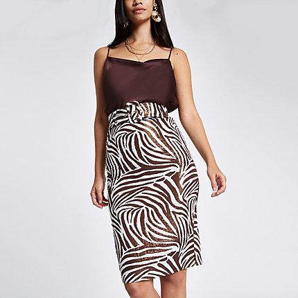 River Island Womens Gold Zebra Print Pencil Skirt