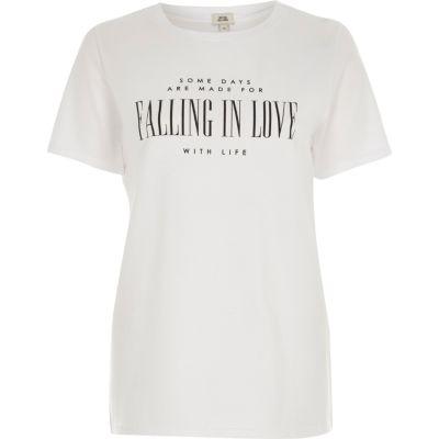 River Island Womens White 'falling In Love' Print Fitted T-shirt