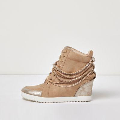 River Island Womens Nude Suede Chain Hi Tops