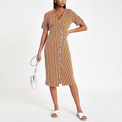 River Island Womens Stripe Button Front Midi Dress