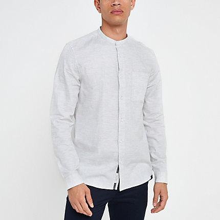 River Island Mens Herringbone Slim Grandad Collar Shirt