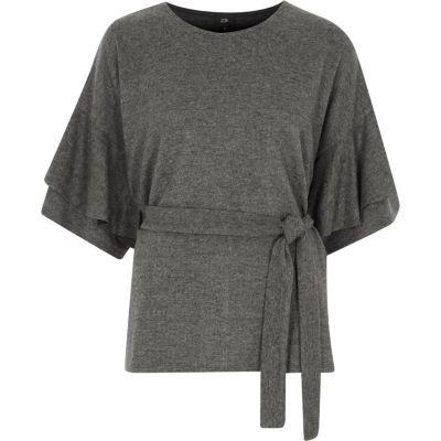 River Island Womens Brushed Jersey Frill Sleeve Peplum Top