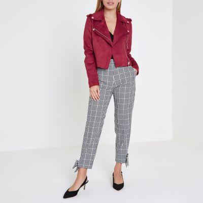 River Island Womens Petite Bugundy Faux Suede Biker Jacket