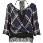 River Island Womens Checked Layered Wrap Blouse