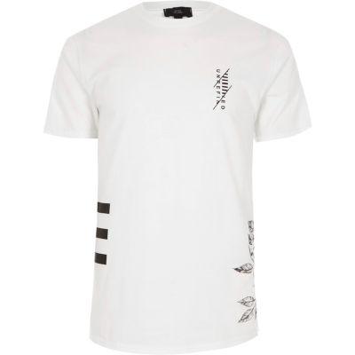 River Island Mens White Floral Print Crew Neck Slim Fit T-shirt