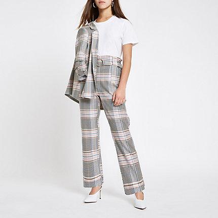 River Island Womens Petite Check Paperbag Peg Trousers