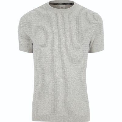 River Island Mens Muscle Fit Cable Knit T-shirt