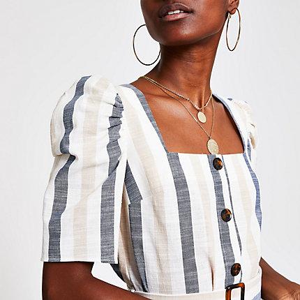 River Island Womens Stripe Square Neck Top