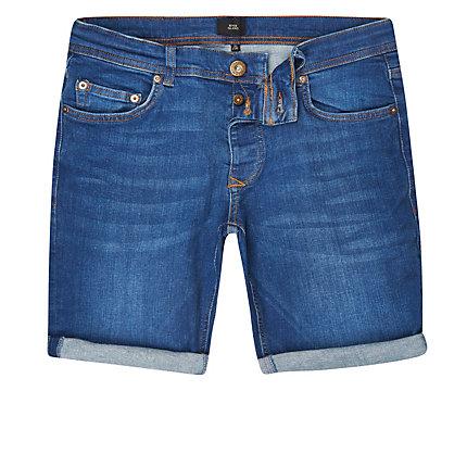 River Island Mens Skinny Rolled Hem Denim Shorts