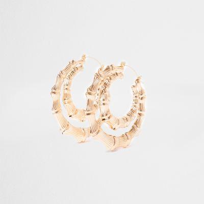 River Island Womens Gold Tone Double Bamboo Hoop Earrings