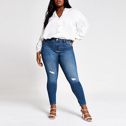 River Island Womens Plus Wash Molly Ripped Jeggings