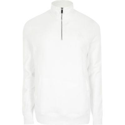 River Island Mens White Zip-up Funnel Neck Sweatshirt