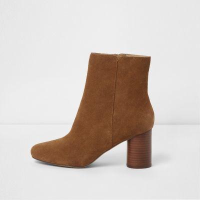 River Island Womens Brown Block Heel Suede Boots
