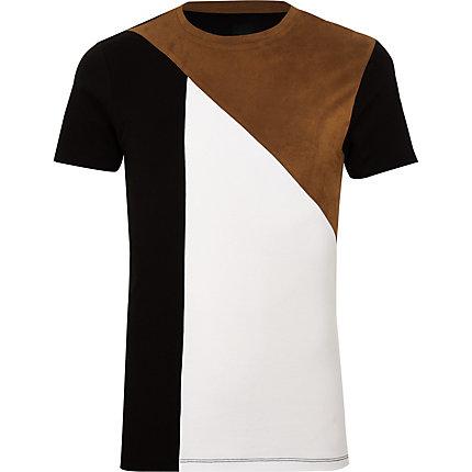 River Island Mens Faux Suede Panel Muscle Fit T-shirt