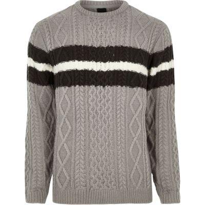 River Island Mens Big And Tall Block Cable Knit Jumper