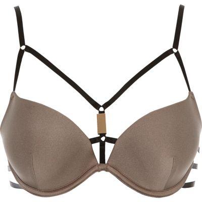 River Island Womens Mocha Strappy Plunge Bikini Top