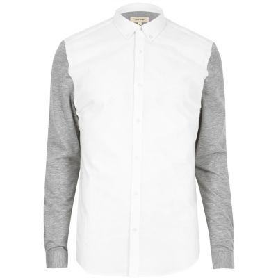River Island Menswhite Jersey Sleeve Casual Oxford Shirt