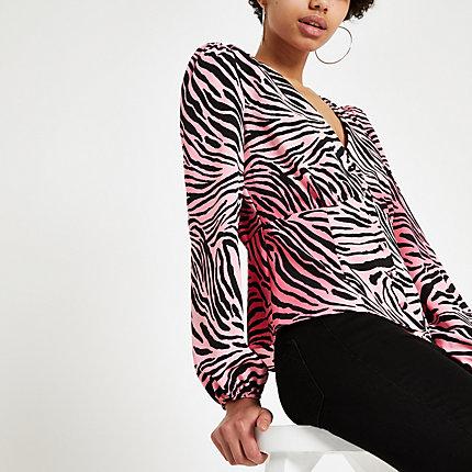 River Island Womens Zebra Print Long Sleeve Tea Top