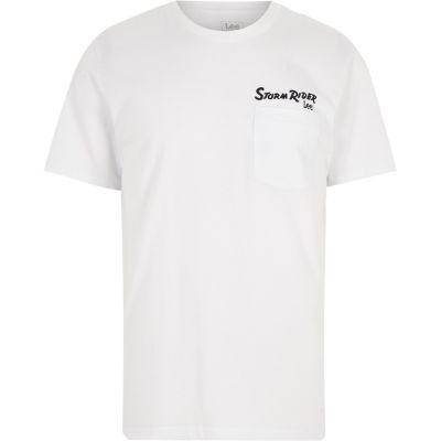 River Island Mens Lee White 'storm Rider' Pocket T-shirt
