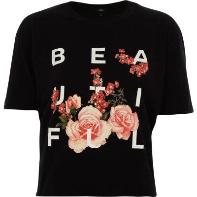 River Island Womens Print Ruffle Open Back Cropped T-shirt