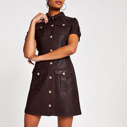 River Island Womens Faux Leather Shirt Dress